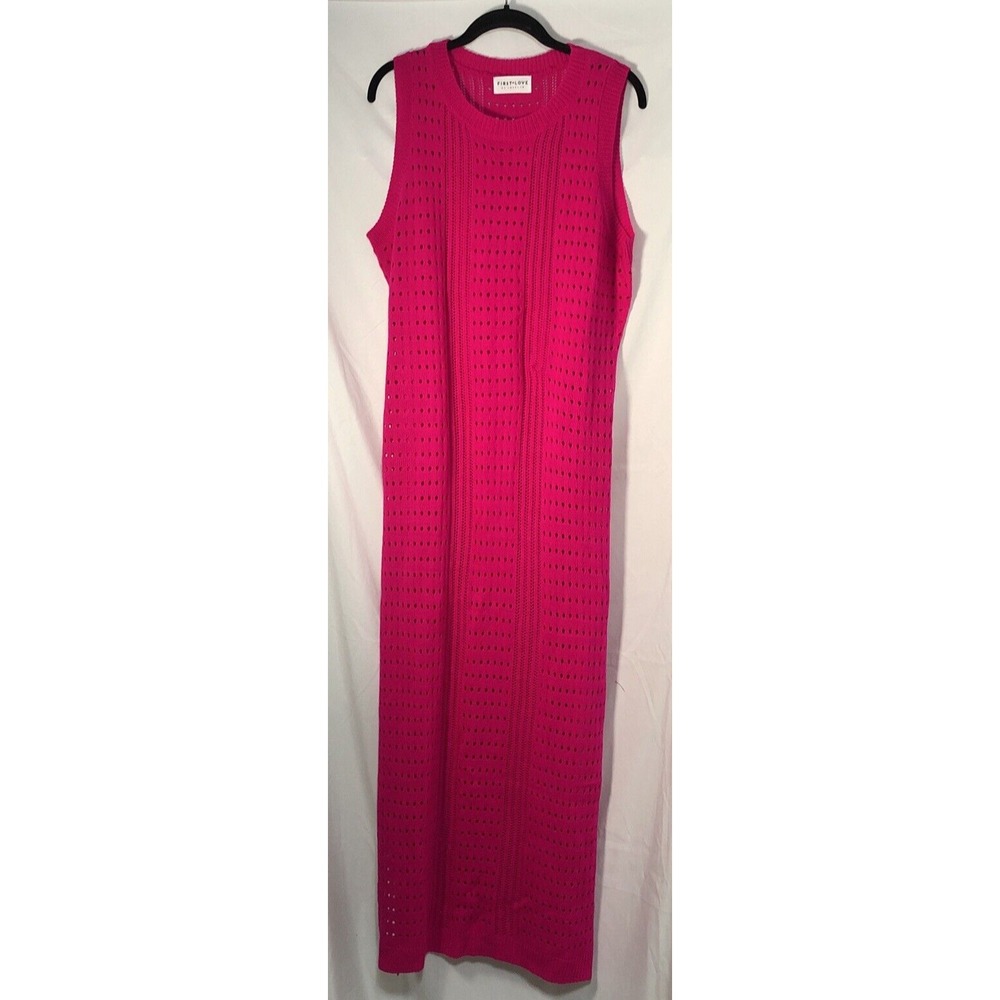 First Love By Lovelyn Women's Pink Crochet‎ Maxi Dress w Double Slits - Size 2X